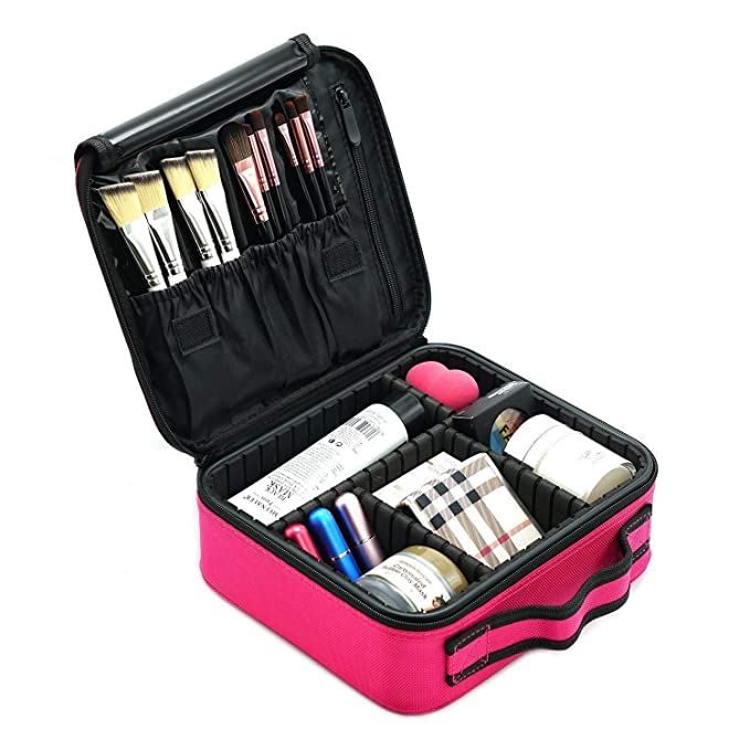 Cosmetic Storage Case with Adjustable Compartment (Pink)