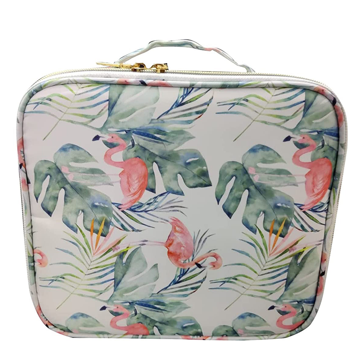 Cosmetic Storage Case with Adjustable Compartment (White Flamingo)