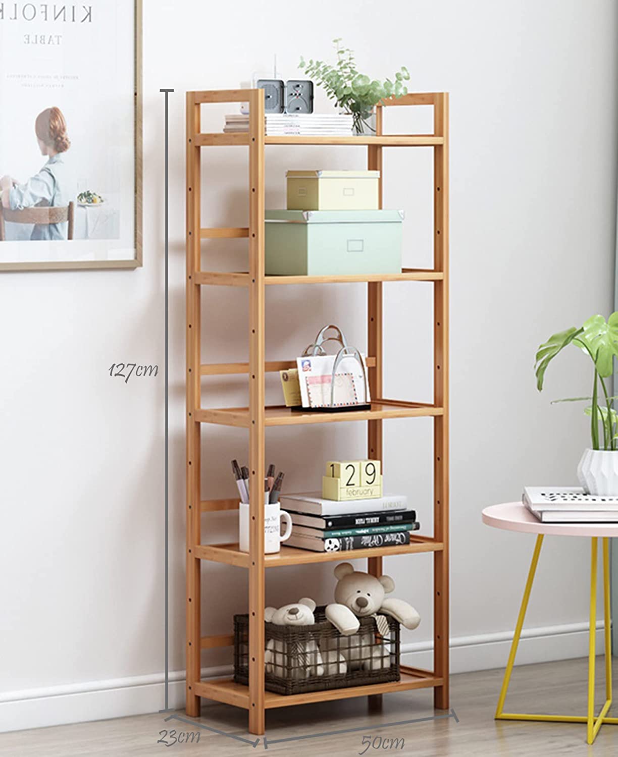 5 Tier Bamboo Shelf Storage Rack Storage Plant Stand (50x23x127cm, DO-IT-Yourself)