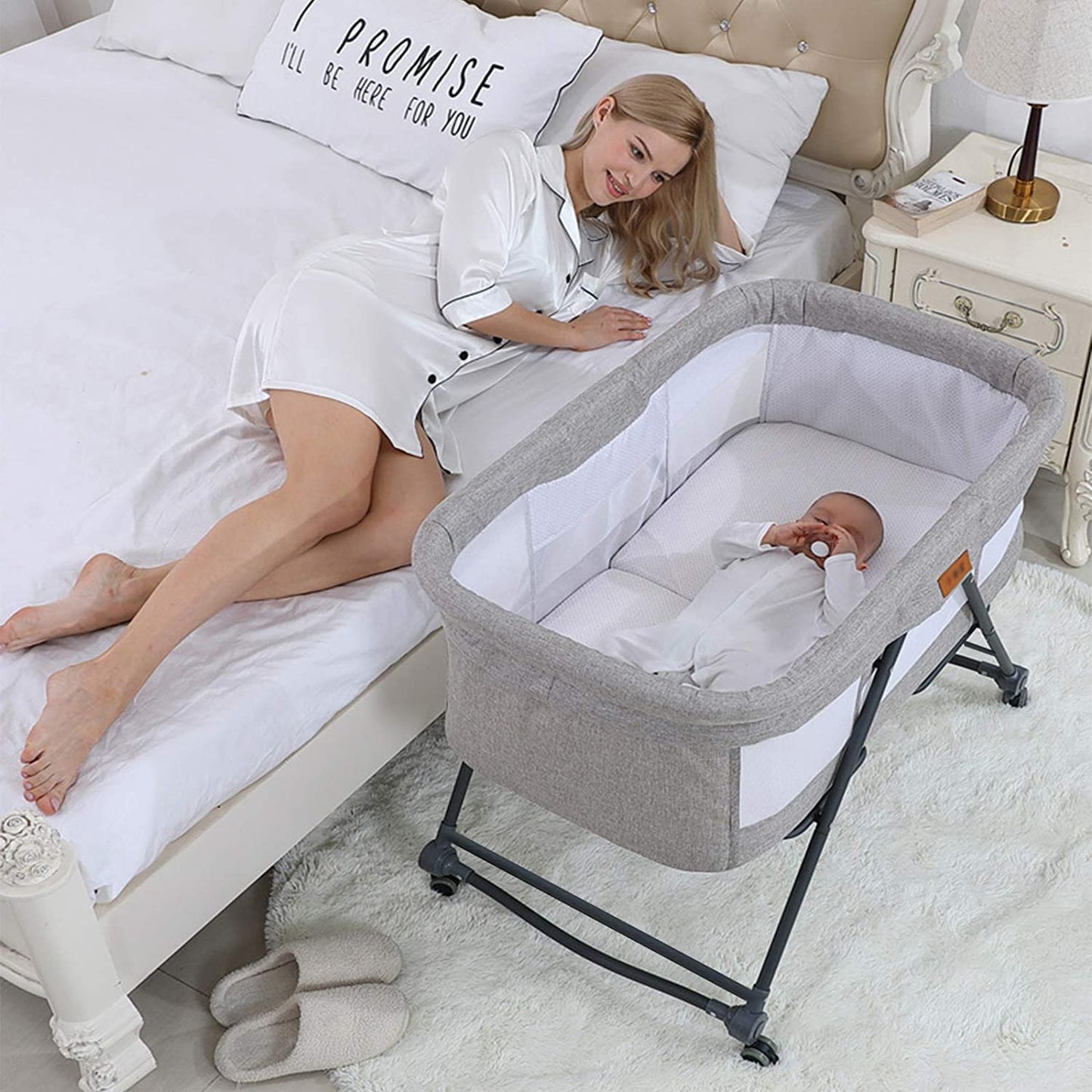 Cradle Crib Baby Rack, Foldable, Comes with Casters - Grey