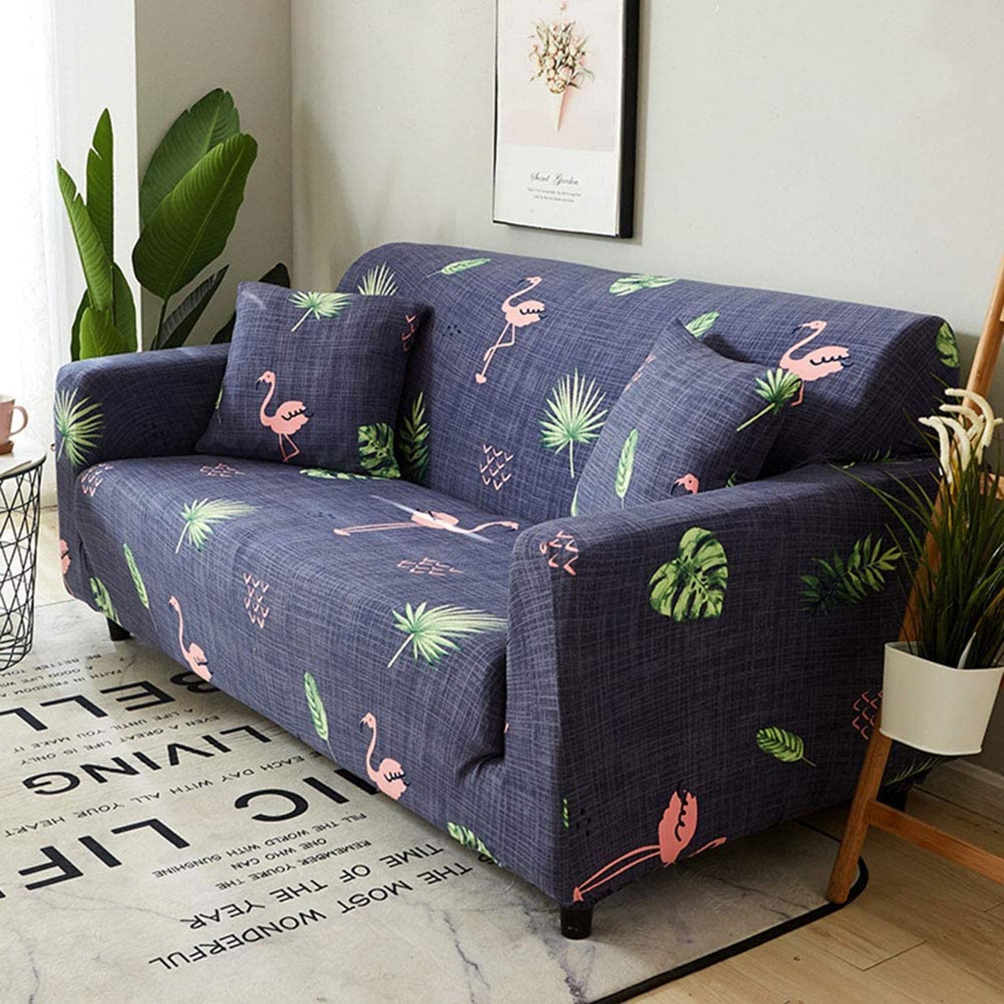 Printed Sofa Cover - Purple Flamingo