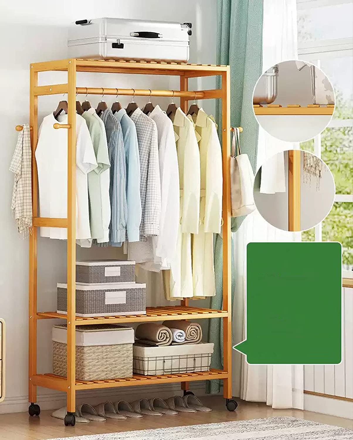 Bamboo Garment Rack with Tier-50CM