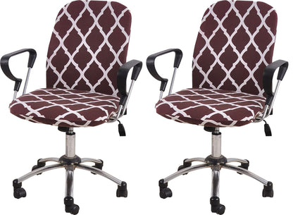 Polyester Spandex Stretch Print Computer Office Chair Cover- Brown Diamond