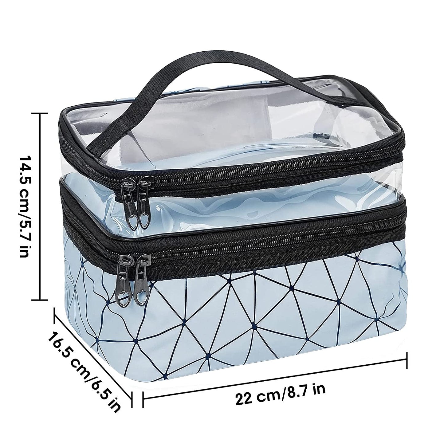 Makeup Bags Double Layer Travel Cosmetic Cases - Blue Diamond