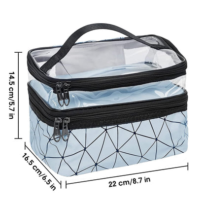 Makeup Bags Double Layer Travel Cosmetic Cases - Blue Diamond