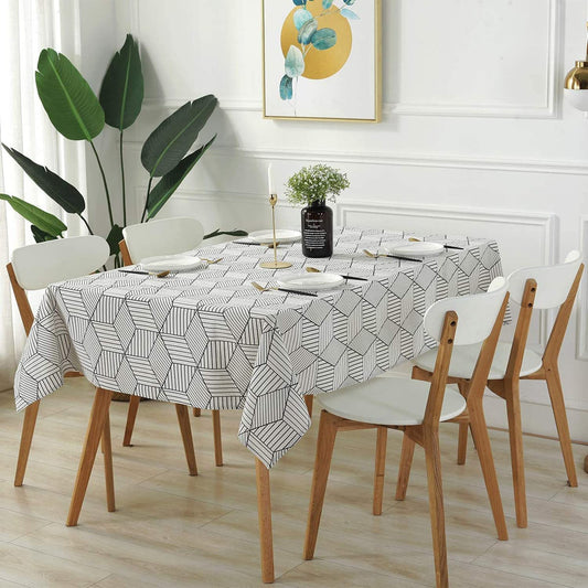 Rectangle Tablecloth Cotton Linen Table Cloth Dust-Proof Table Cover-White Stripe