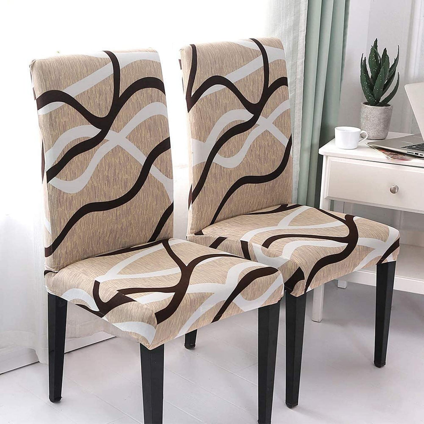 Elastic Chair Cover Stretch(Beige Wavy Brown)