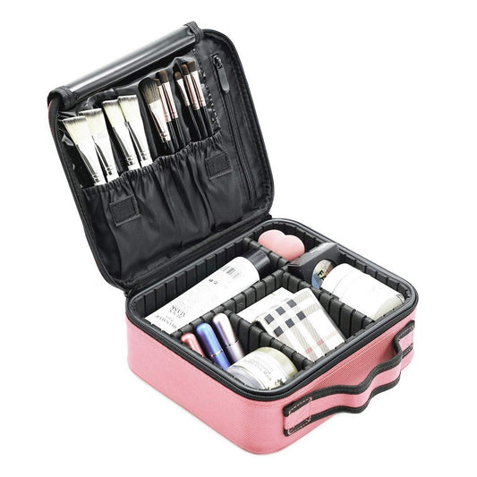 Cosmetic Storage Case with Adjustable Compartment (Light Pink)