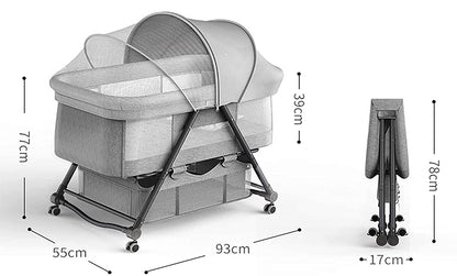 Cradle Crib Baby Rack, Foldable, Comes with Casters - Grey