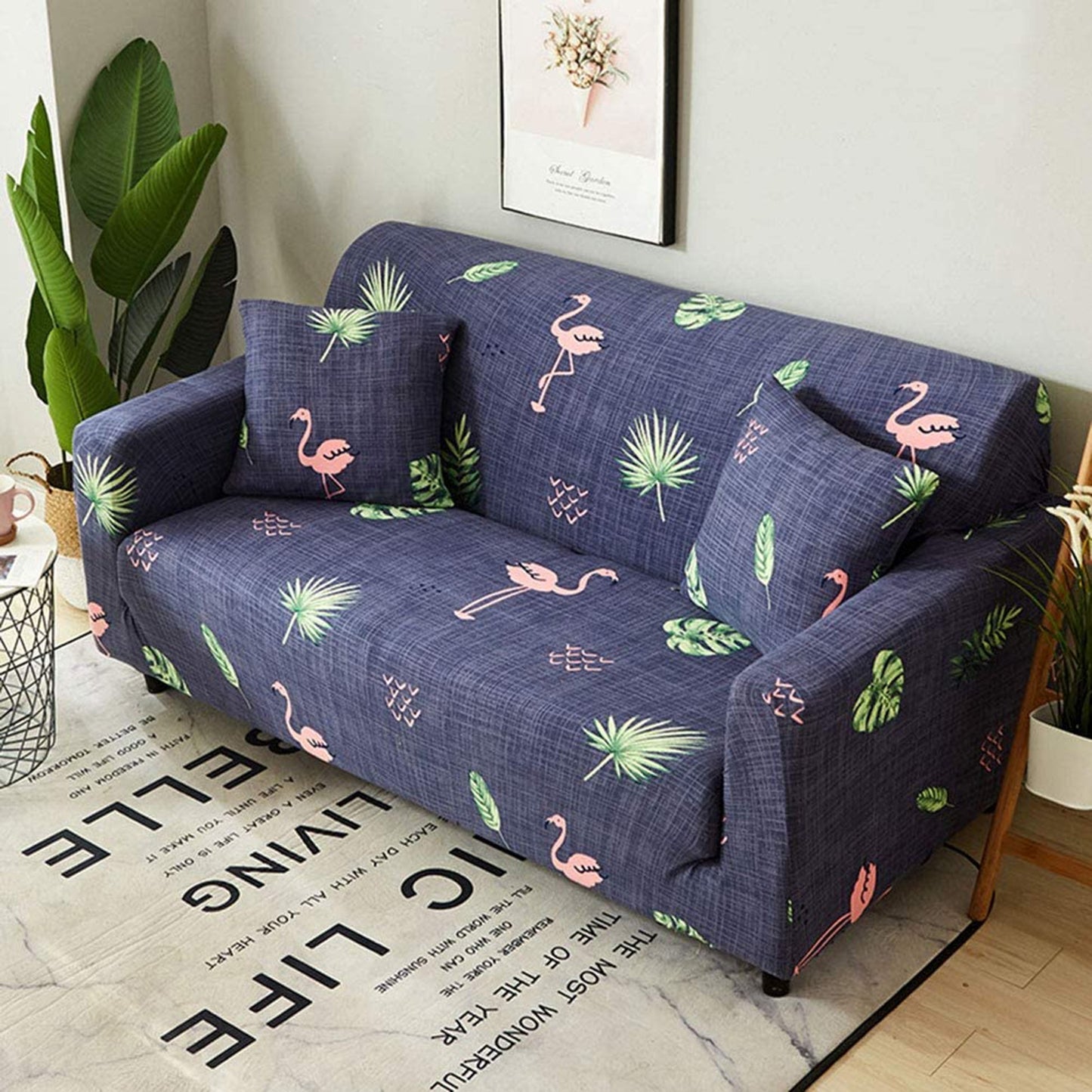 Printed Sofa Cover - Purple Flamingo