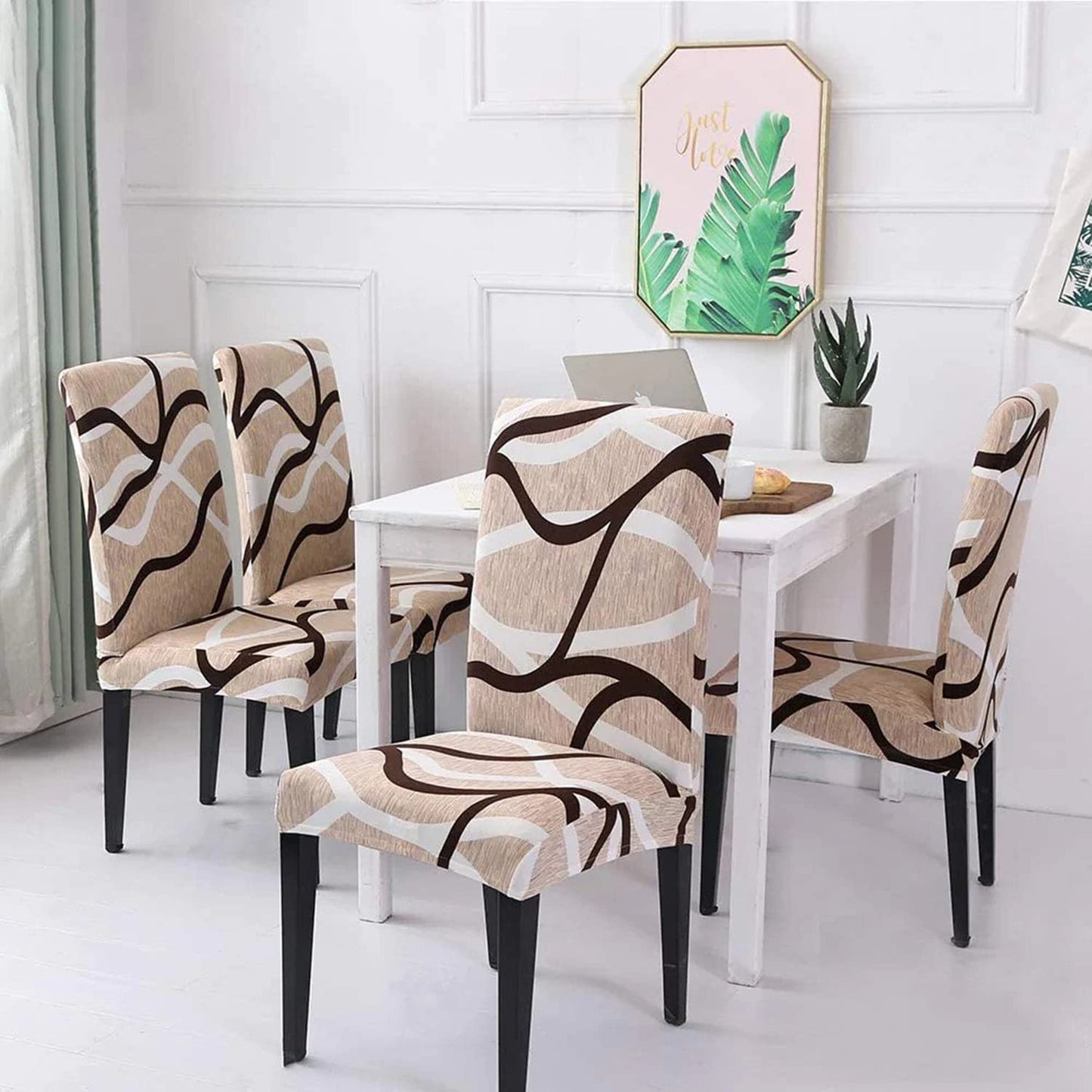 Elastic Chair Cover Stretch(Beige Wavy Brown)