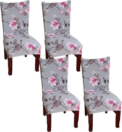 Printed Elastic Chair Cover - Grey Pink Flower