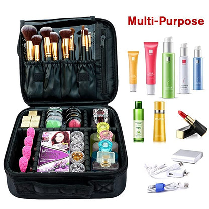 Makeup Cosmetic Storage Case with Adjustable Compartment (Black)