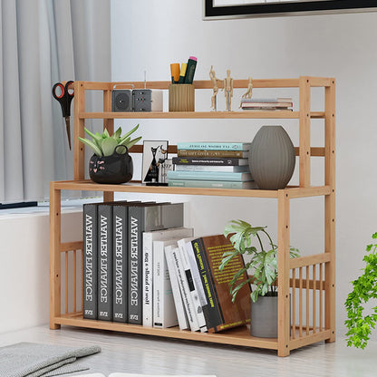 2 Tier Bamboo Varnish Finish Multifunction Book Storage Shelves Organizer (60x23x48cm) DO-IT-Yourself