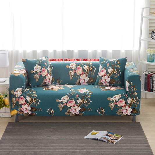 Printed Sofa Cover - Teal Blue Flower