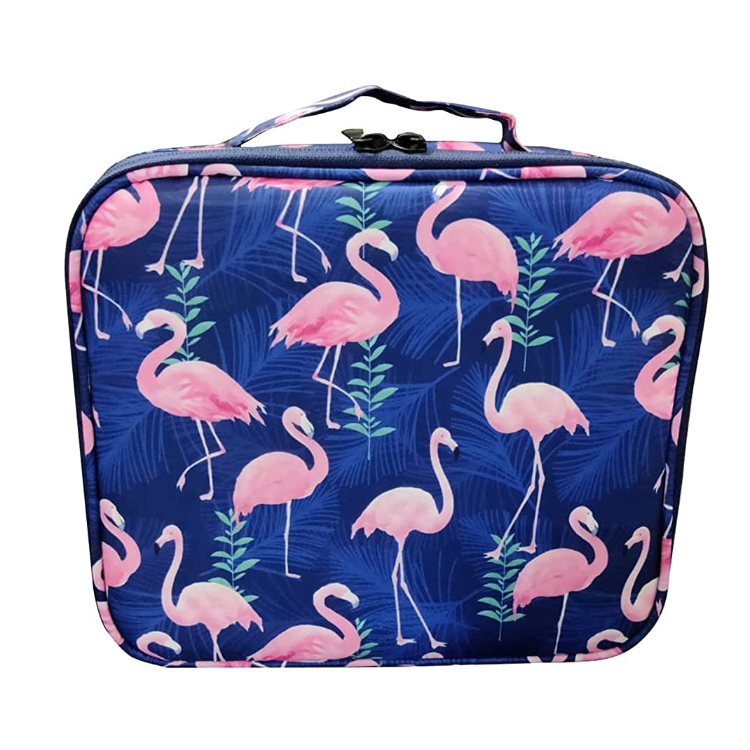 Cosmetic Storage Case with Adjustable Compartment (Dark Blue Flamingo)