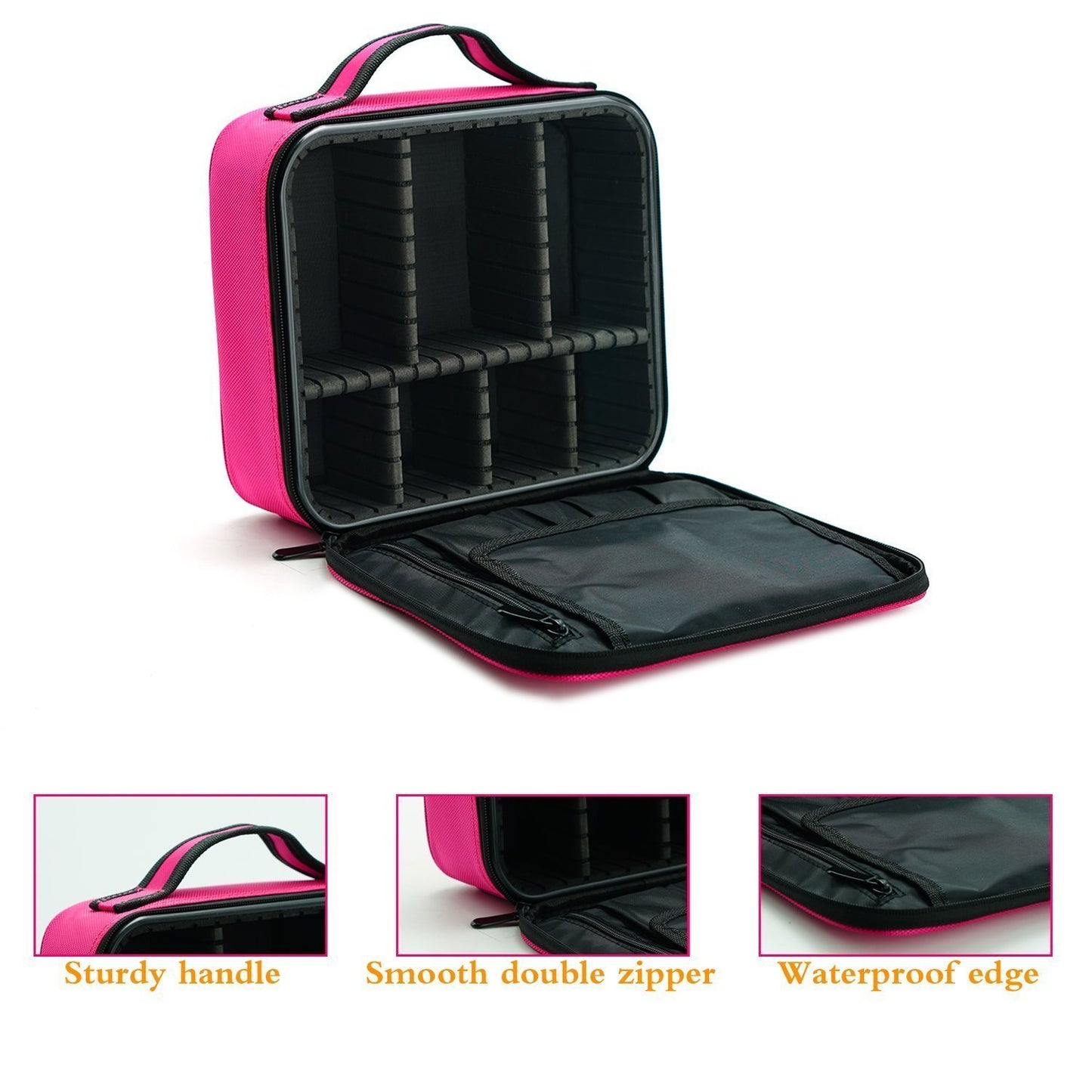 Cosmetic Storage Case with Adjustable Compartment (Pink)