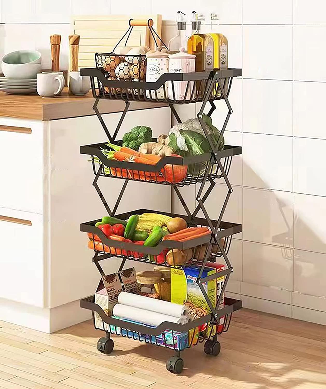 Foldable Fruit Vegetable Basket Cart