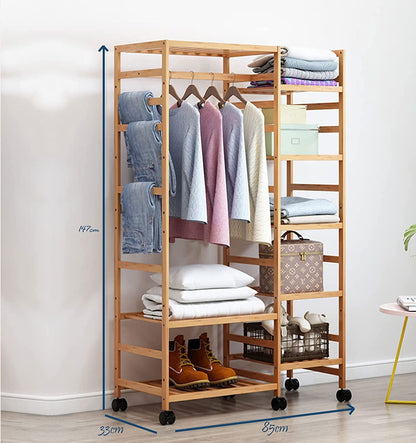 Bamboo Coat Rack on Wheels, Multifunctional Wood Coat Rack (85x33x147cm, DOT-IT-Yourself)