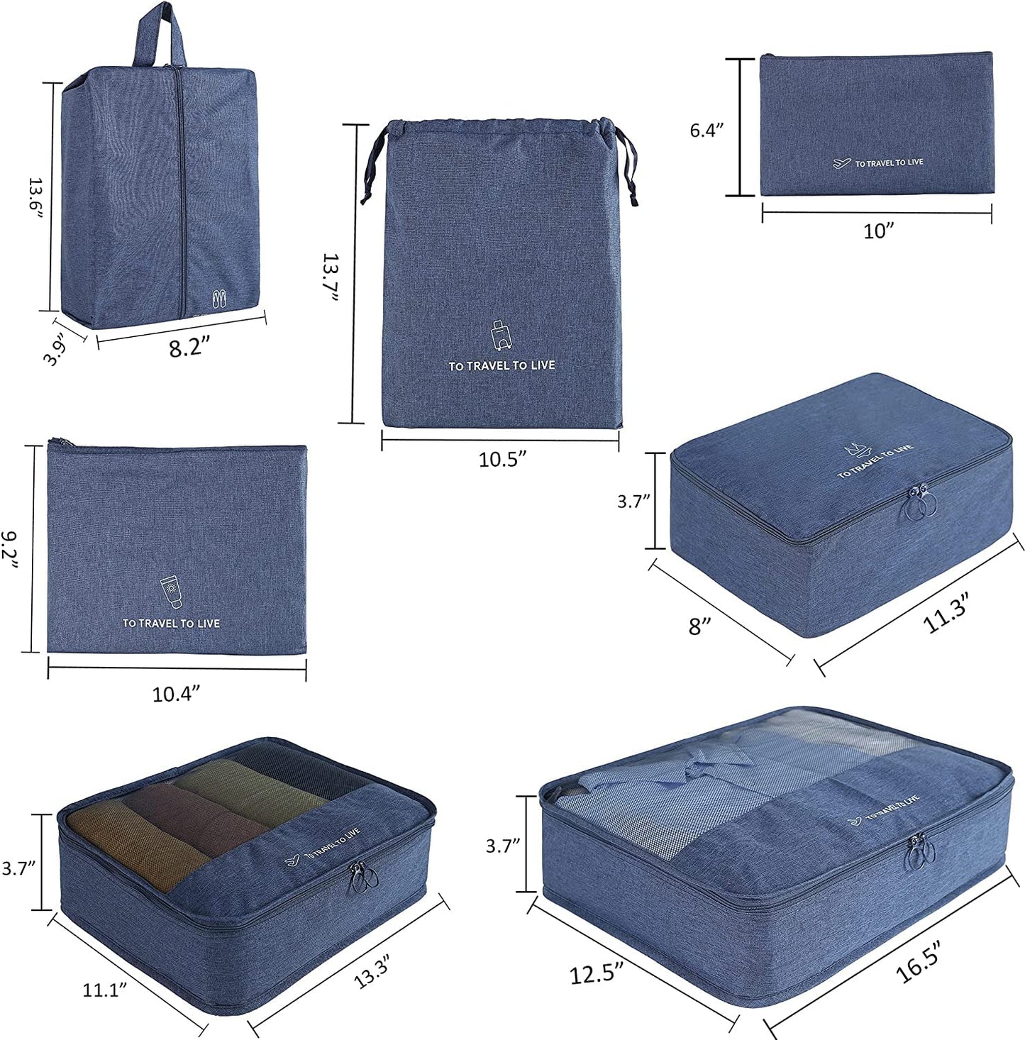 Set of 7 Packing Cubes Organiser