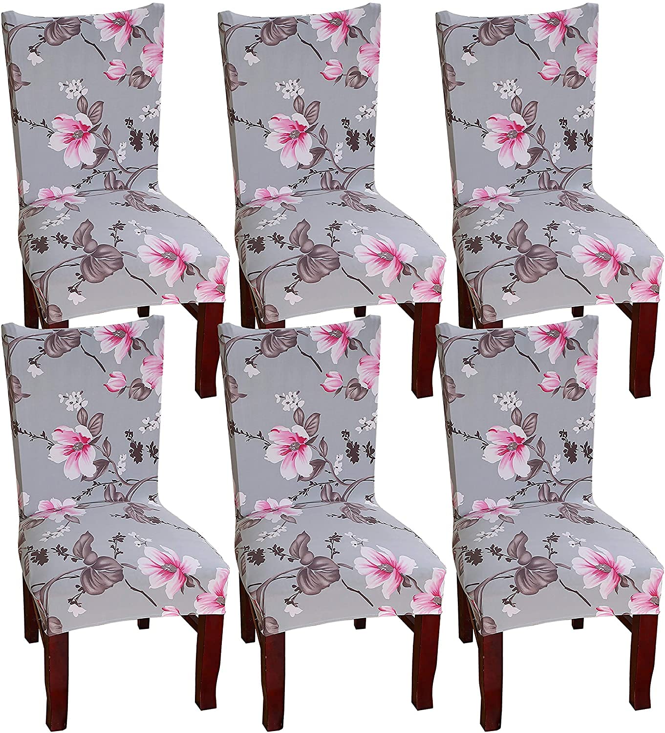 Printed Elastic Chair Cover - Grey Pink Flower