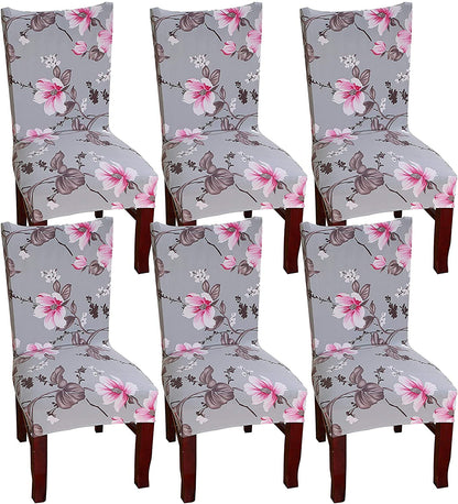 Printed Elastic Chair Cover - Grey Pink Flower