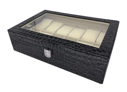 Wrist Watch Organizer and Display Case 12 Slots - Black