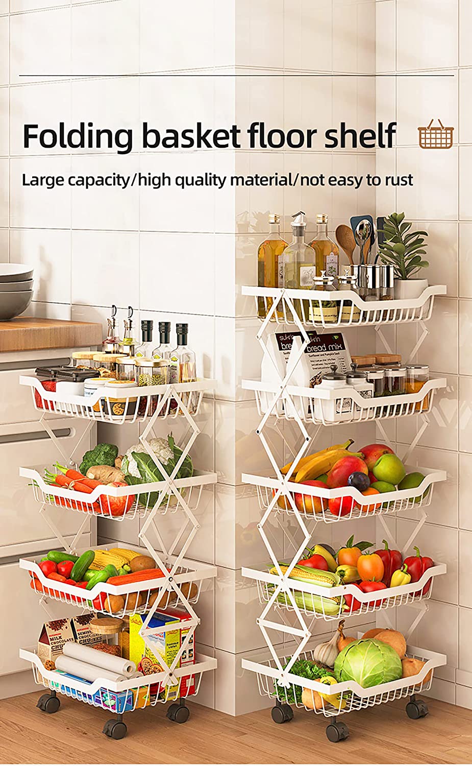 Foldable Fruit Vegetable Basket Cart