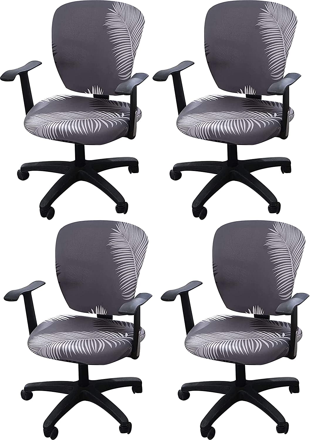 Leaf Printed Office Chair Cover-Grey