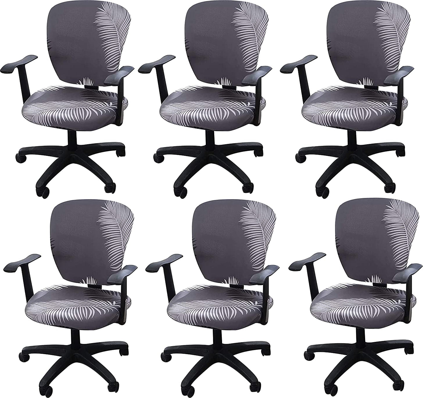 Leaf Printed Office Chair Cover-Grey