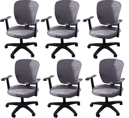 Leaf Printed Office Chair Cover-Grey