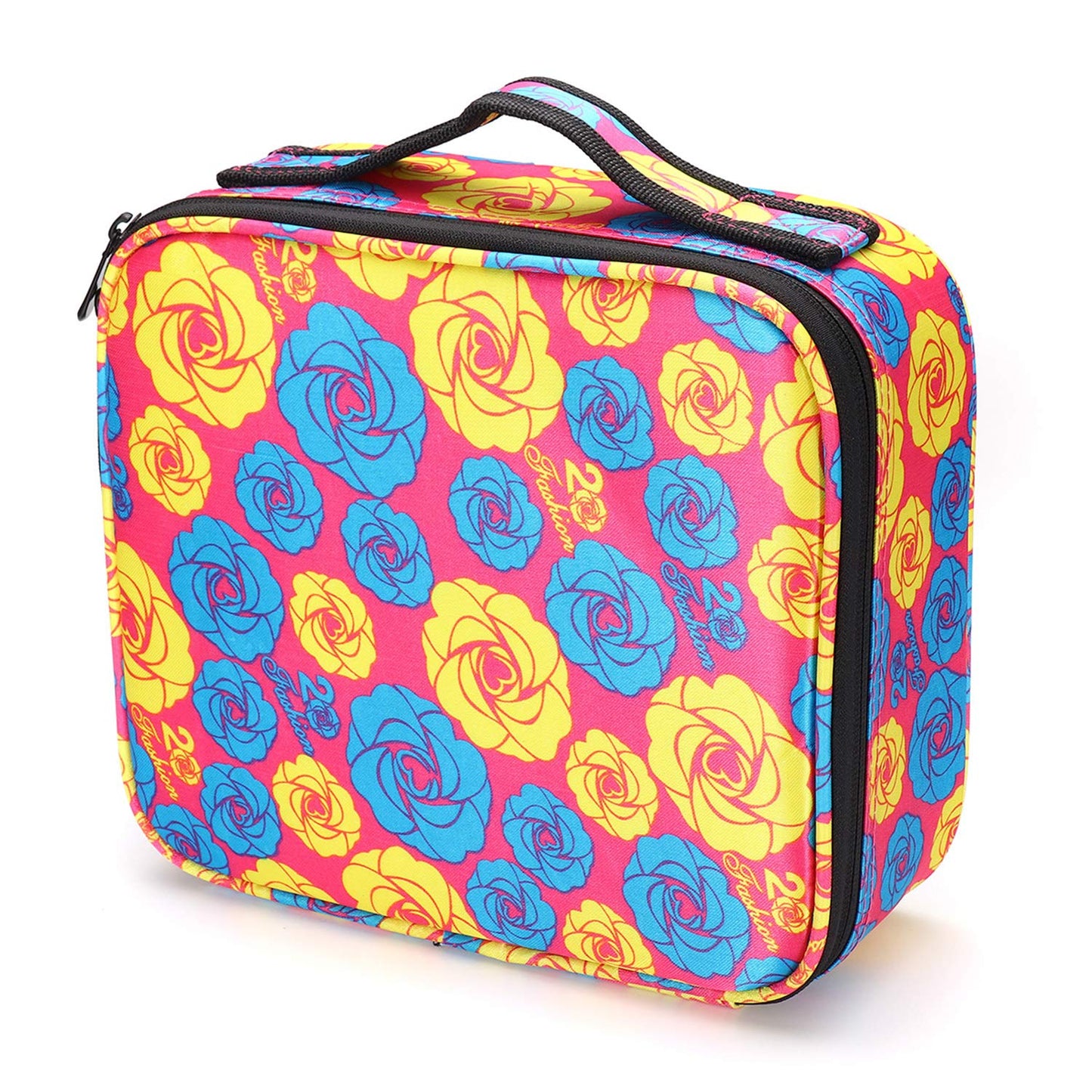 Cosmetic Storage Case with Adjustable Compartment (Pink/Blue/Yellow Flower)