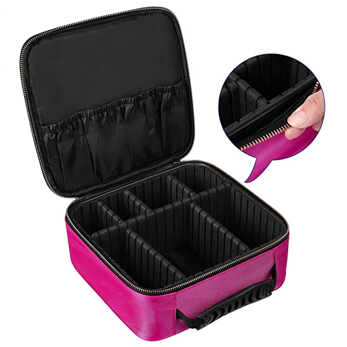 Cosmetic Storage Case with Adjustable Compartment (Pink)