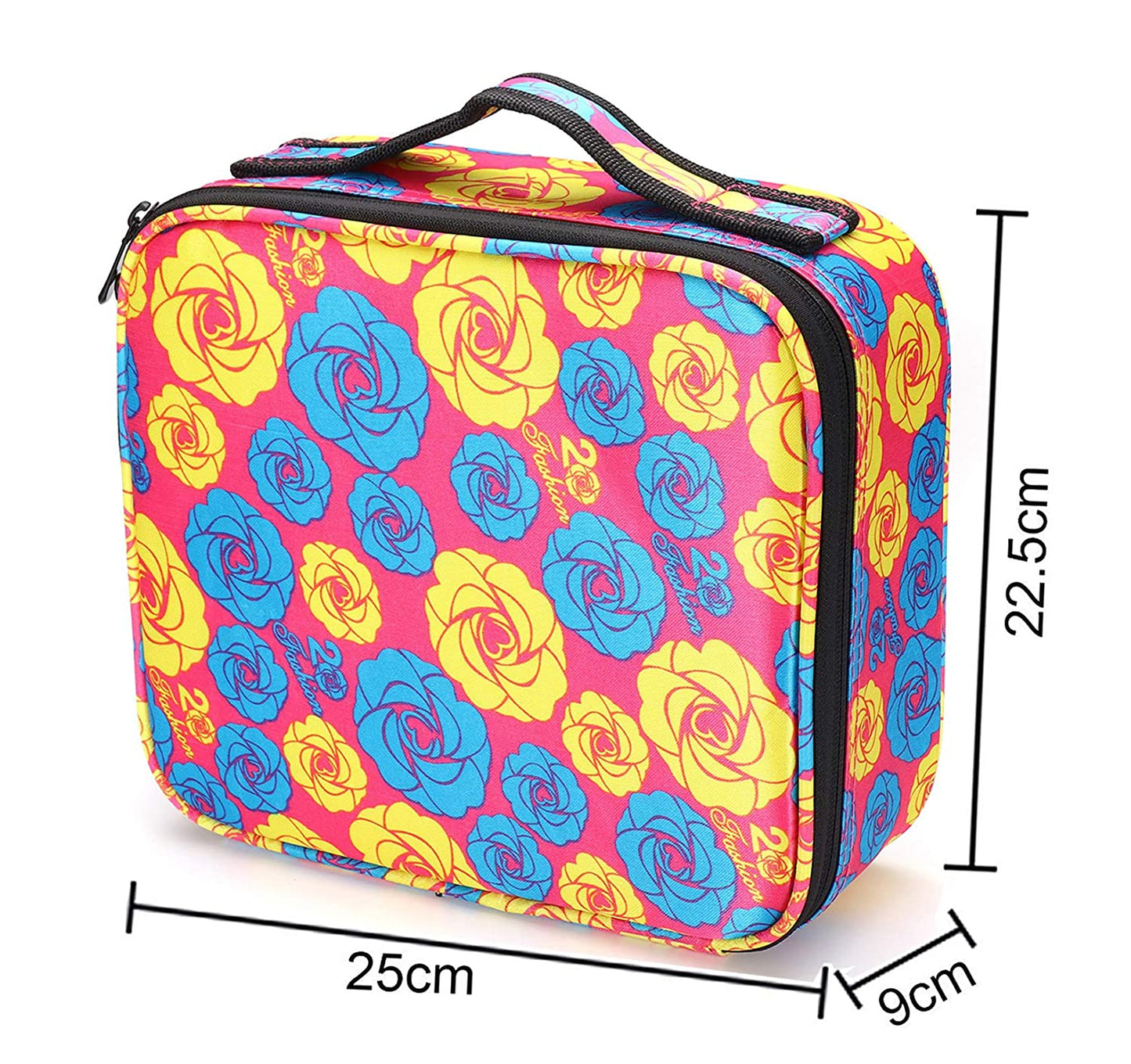 Cosmetic Storage Case with Adjustable Compartment (Pink/Blue/Yellow Flower)