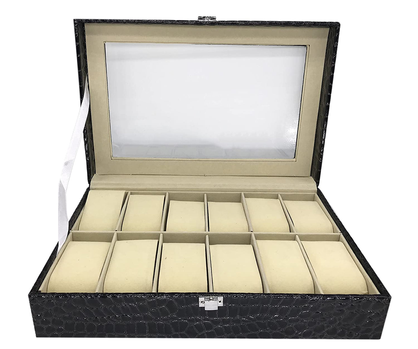 Wrist Watch Organizer and Display Case 12 Slots - Black