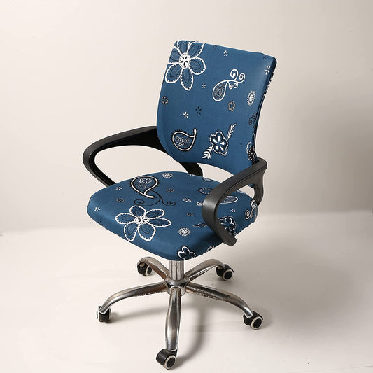 Polyester Spandex Stretch Print Office Chair Cover- Blue Paisley