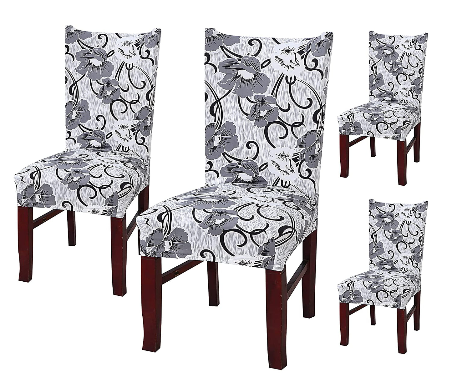 Elastic Chair Cover (White/Grey Flower)