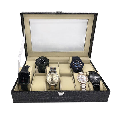 Wrist Watch Organizer and Display Case 12 Slots - Black