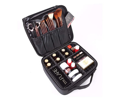 Makeup Cosmetic Storage Case with Adjustable Compartment (Black)