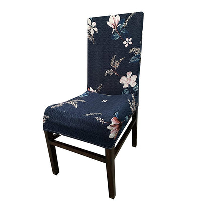 Printed Elastic Chair Cover - Dark Blue Lotus