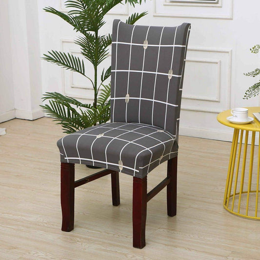 Printed Elastic Chair Cover - Grey Check