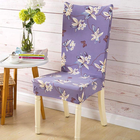 Printed Elastic Chair Cover - Purple Flower