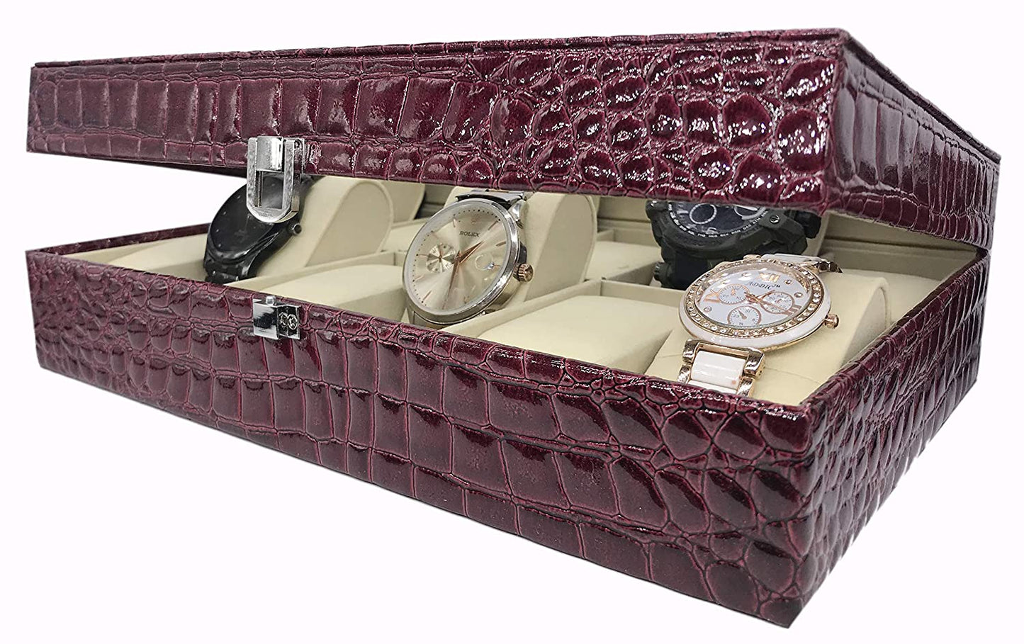 Wrist Watch Display Box Storage Holder Organizer 12 Slots Maroon