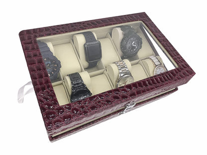 Wrist Watch Display Box Storage Holder Organizer 12 Slots Maroon