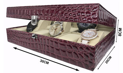 Wrist Watch Display Box Storage Holder Organizer 12 Slots Maroon