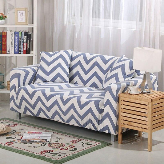 Printed Sofa Cover - Blue ZigZag