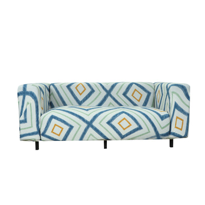 Printed Sofa Cover - Link Blue Mustard