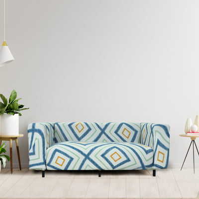 Printed Sofa Cover - Link Blue Mustard