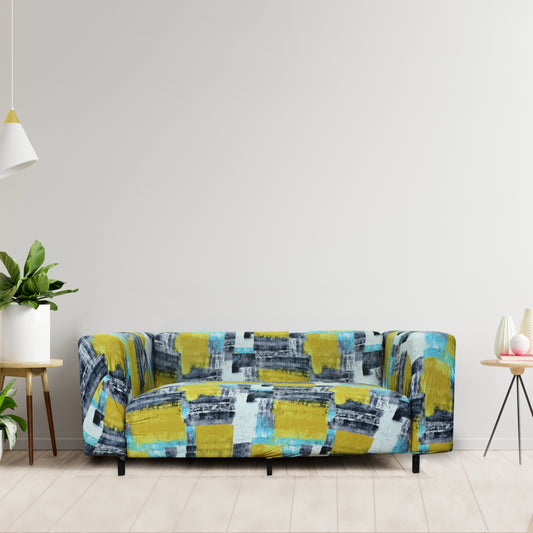 Printed Sofa Cover - Yellow Grey