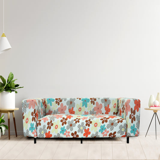 Printed Sofa Cover - Cream Flower Bunch